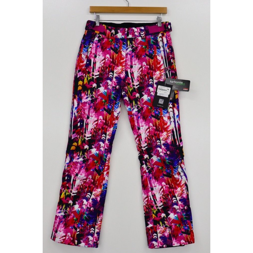 NEW NWT Karbon Pink Geometric Print Ski Snow Snowboard Pants Size Youth 14